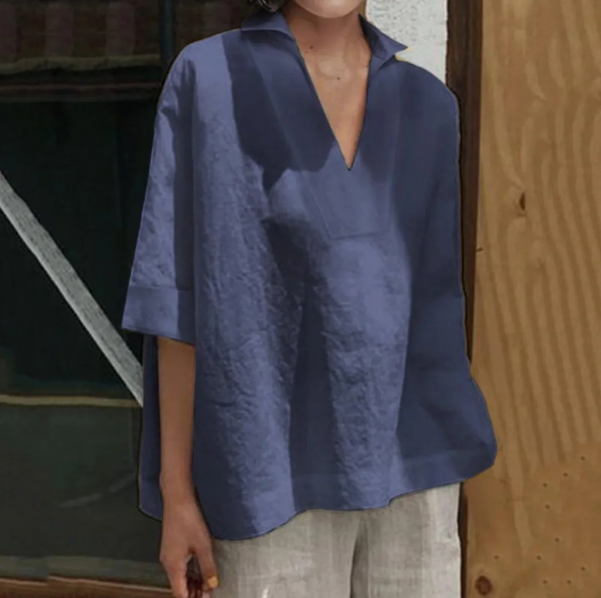 Aishana Blouse | Women's Casual V-Neck Linen Blouse - Image 3