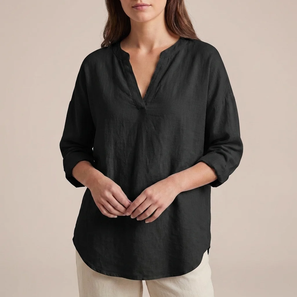 Alice Relaxed Fit Shirt | V-Neck Long Sleeve Tunic Shirt - Image 3