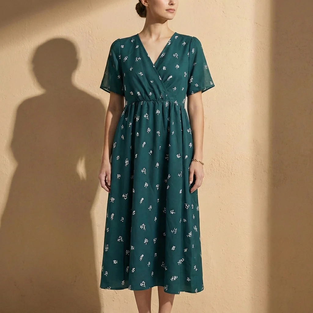 Amelia A-Line Dress | Wrap Front Tie-Back Midi Dress