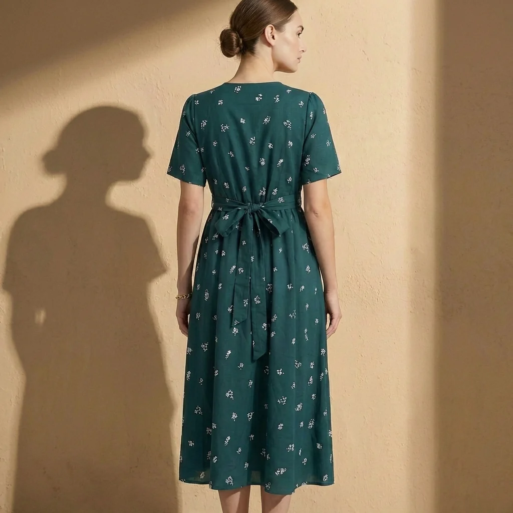 Amelia A-Line Dress | Wrap Front Tie-Back Midi Dress - Image 2