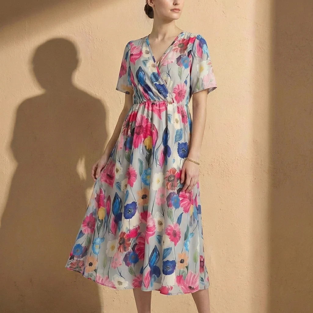 Amelia A-Line Dress | Wrap Front Tie-Back Midi Dress - Image 4