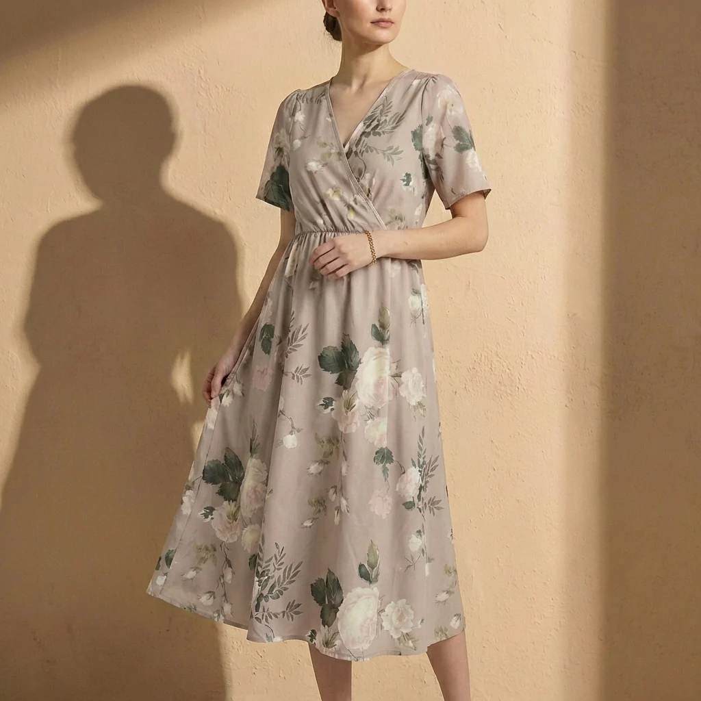 Amelia A-Line Dress | Wrap Front Tie-Back Midi Dress - Image 5