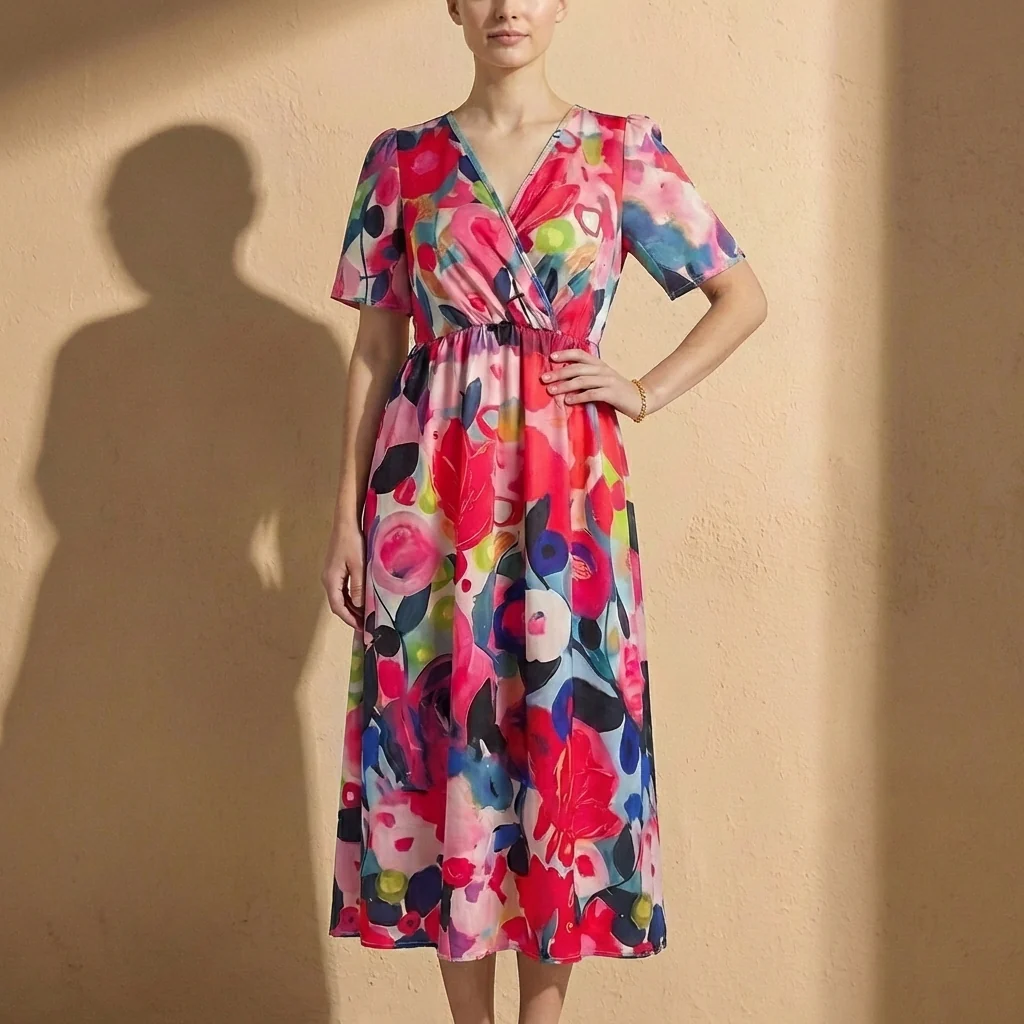 Amelia A-Line Dress | Wrap Front Tie-Back Midi Dress - Image 6