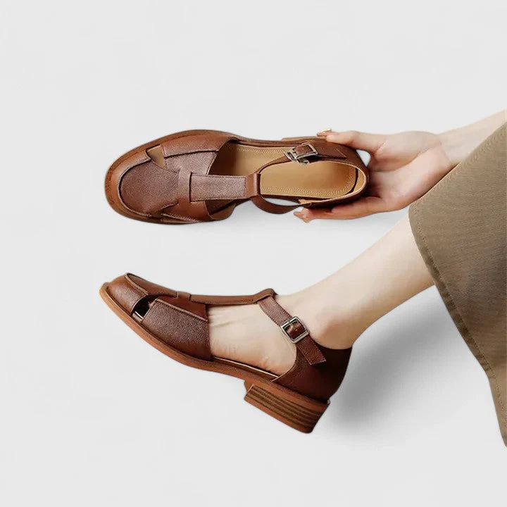 Amelia Block Heel Mary Jane Sandals | T-Strap Buckle Mary Jane Sandals - Image 2