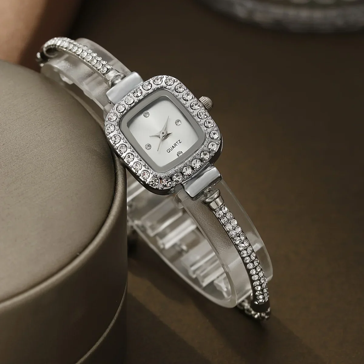 Amelia Crystal Embellished Square Face Wristwatch | Bracelet Style Wristwatch - Image 5