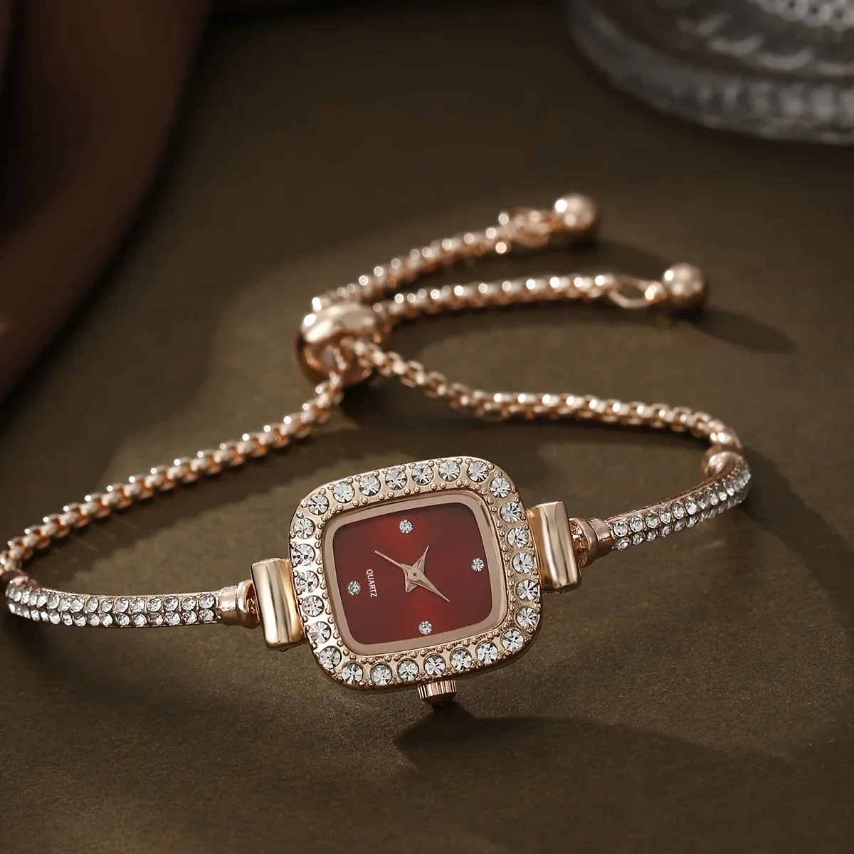Amelia Crystal Embellished Square Face Wristwatch | Bracelet Style Wristwatch - Image 6