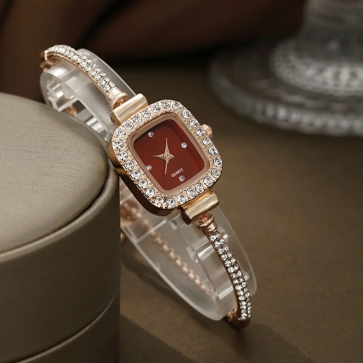 Amelia Crystal Embellished Square Face Wristwatch | Bracelet Style Wristwatch - Image 7