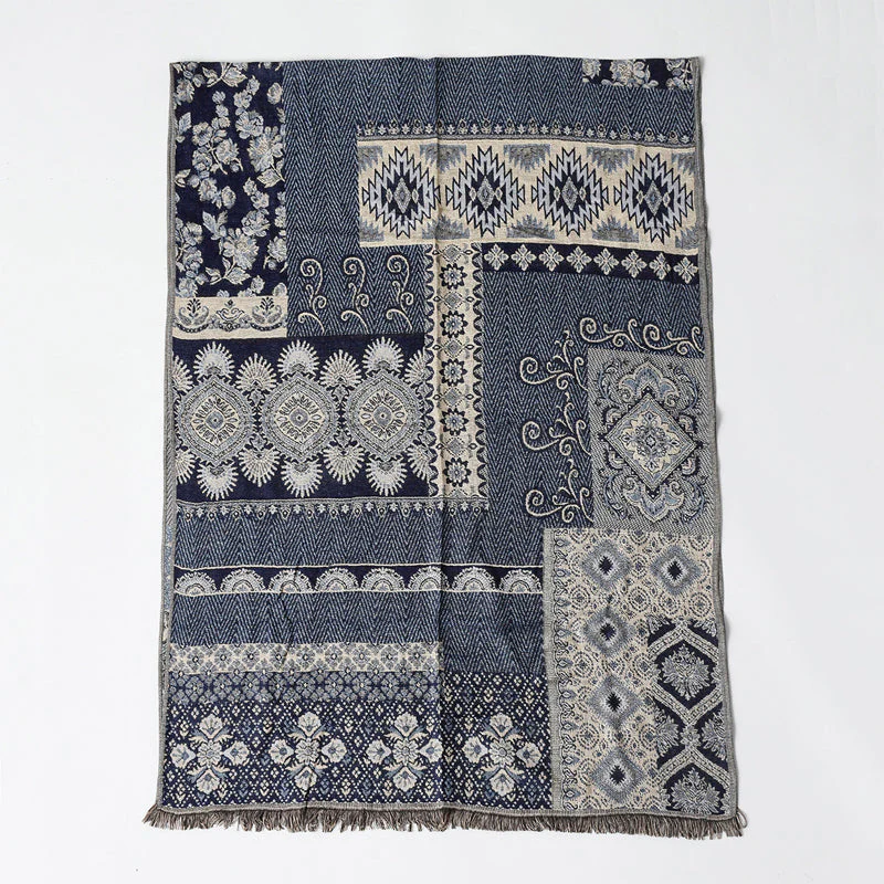 Amelia Draped Scarf | Jacquard Pattern Fringed Edges Scarf - Image 4