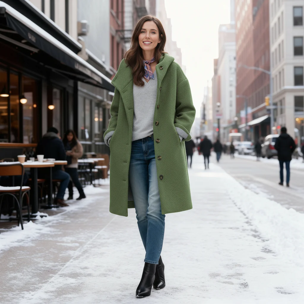 Amelia Hooded Coat | Relaxed Fit Button Front Winter Coat