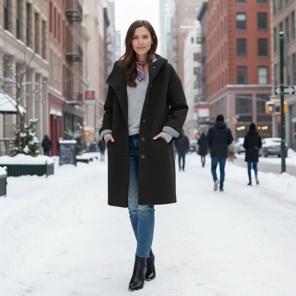 Amelia Hooded Coat | Relaxed Fit Button Front Winter Coat - Image 2