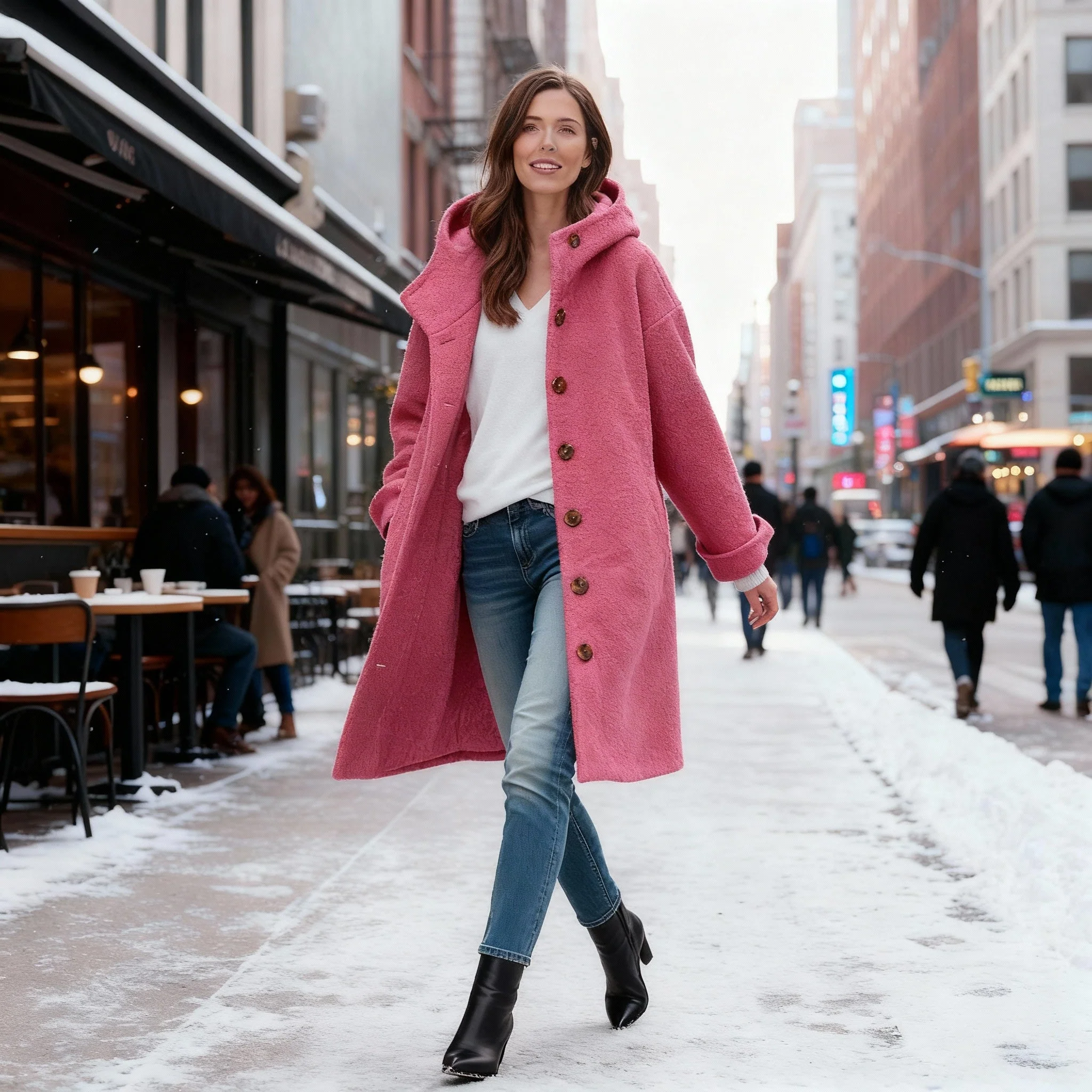 Amelia Hooded Coat | Relaxed Fit Button Front Winter Coat - Image 3