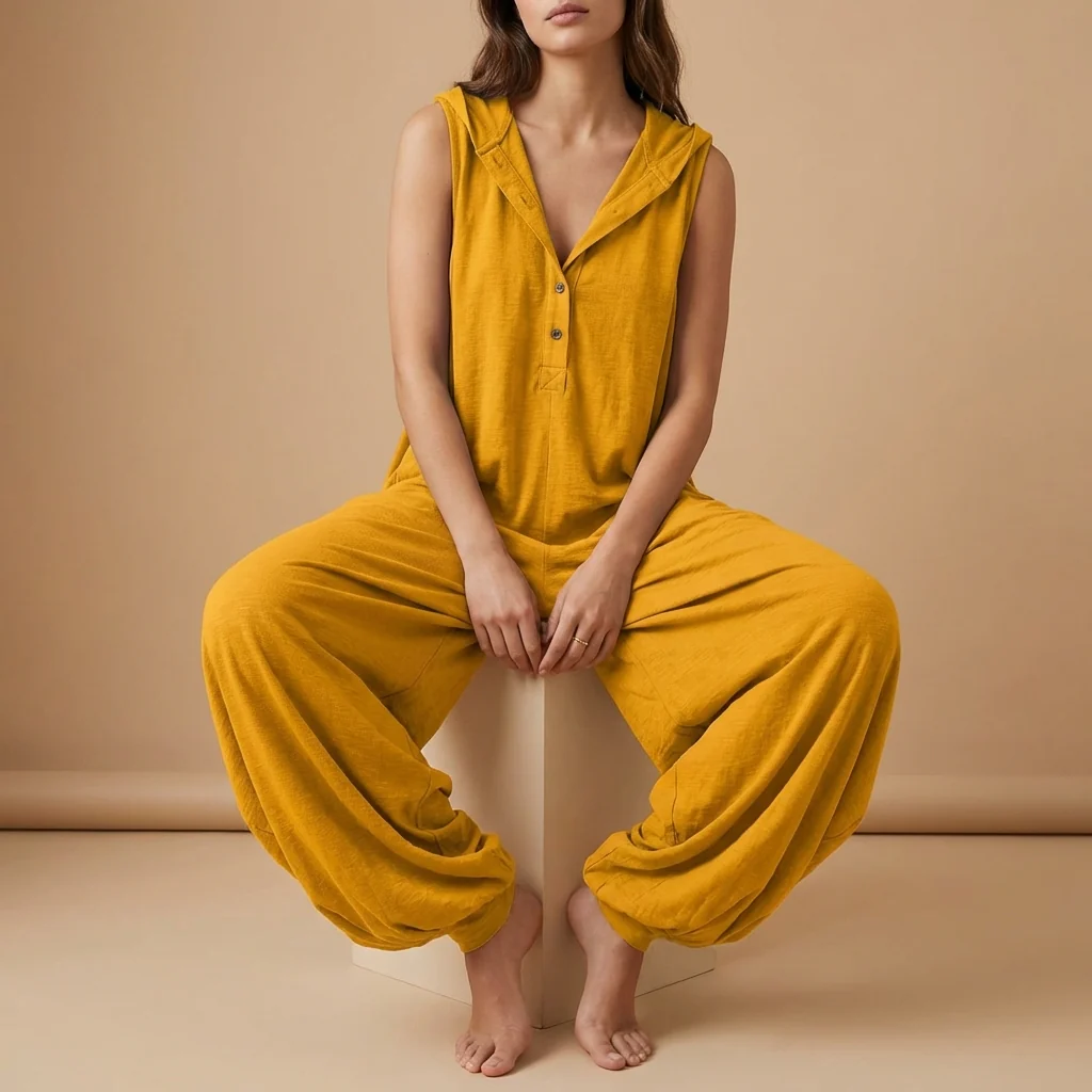 Amelia Hooded Baggy Jumpsuit | Button Front Side Pockets Jumpsuit - Image 4