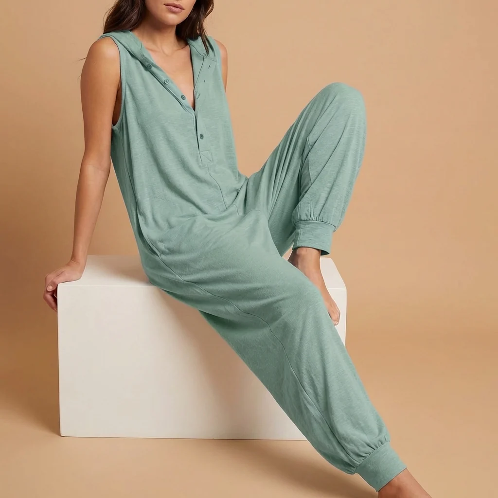 Amelia Hooded Baggy Jumpsuit | Button Front Side Pockets Jumpsuit - Image 6
