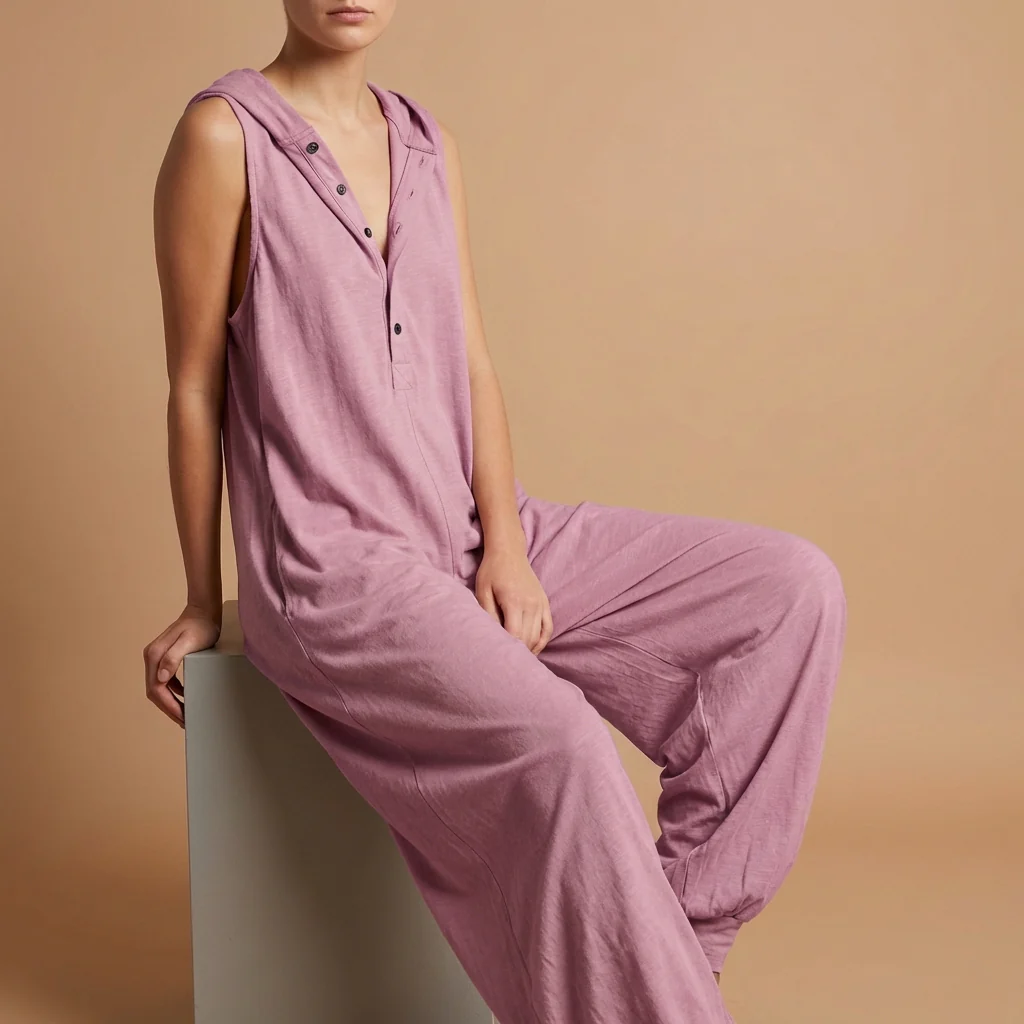 Amelia Hooded Baggy Jumpsuit | Button Front Side Pockets Jumpsuit - Image 7