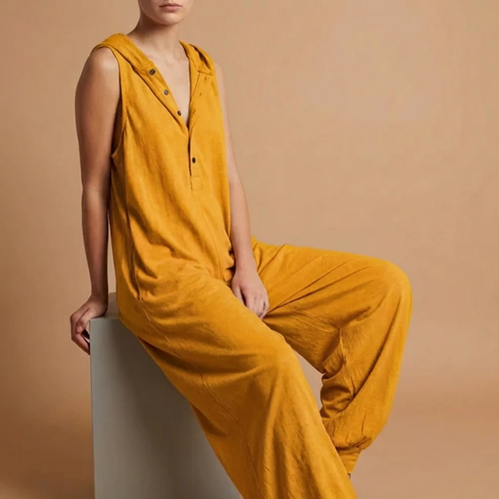 Amelia Hooded Baggy Jumpsuit | Button Front Side Pockets Jumpsuit - Image 8