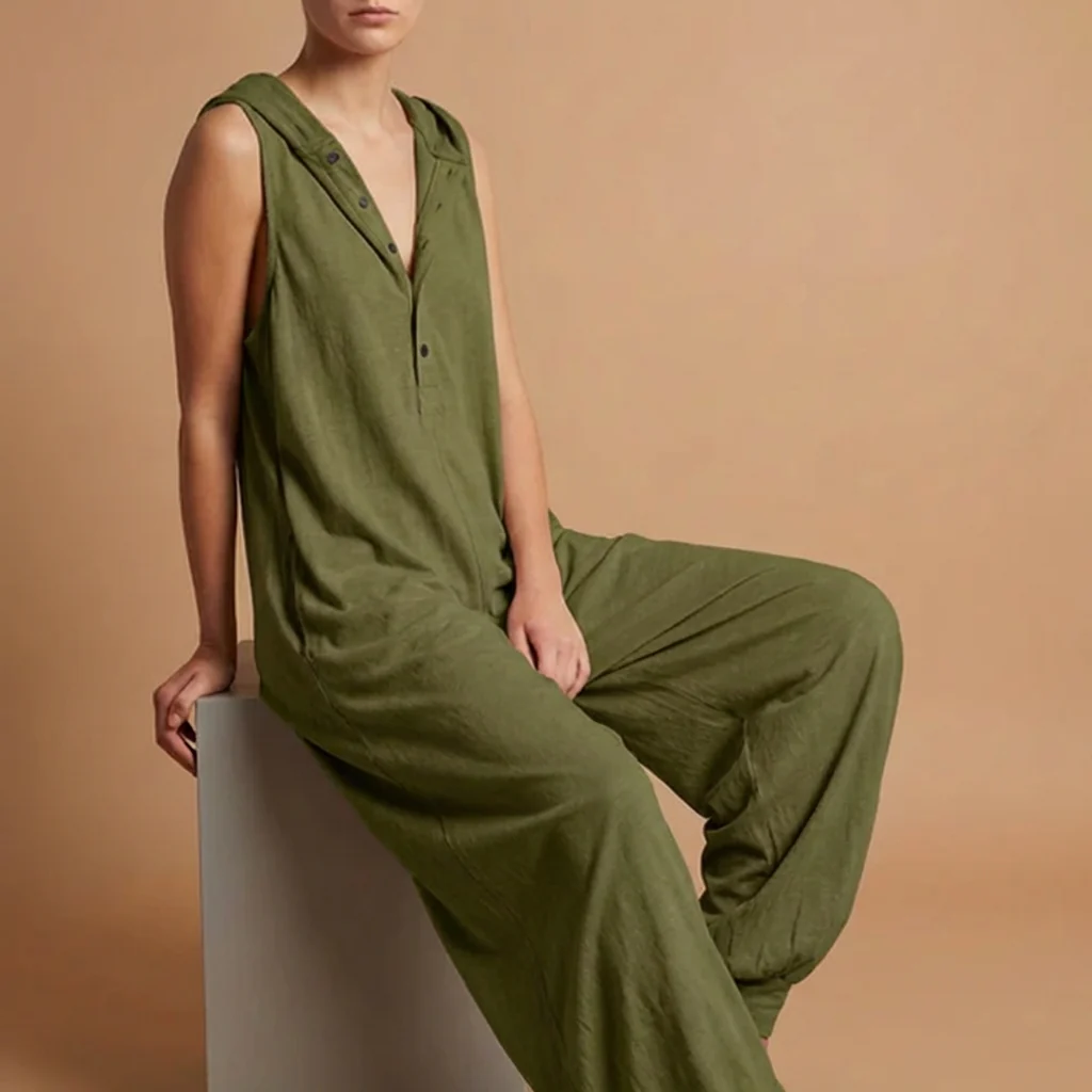 Amelia Hooded Baggy Jumpsuit | Button Front Side Pockets Jumpsuit - Image 9