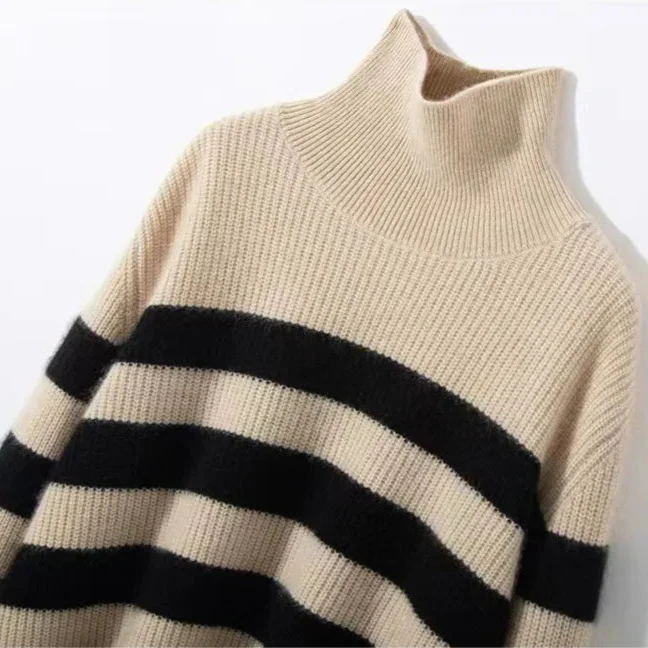 Amelia Oversized Striped Turtleneck Sweater | Ribbed Long Sleeve Sweater - Image 2