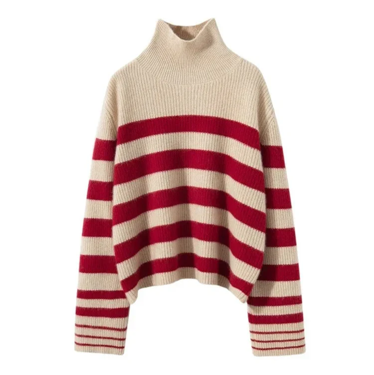 Amelia Oversized Striped Turtleneck Sweater | Ribbed Long Sleeve Sweater - Image 3