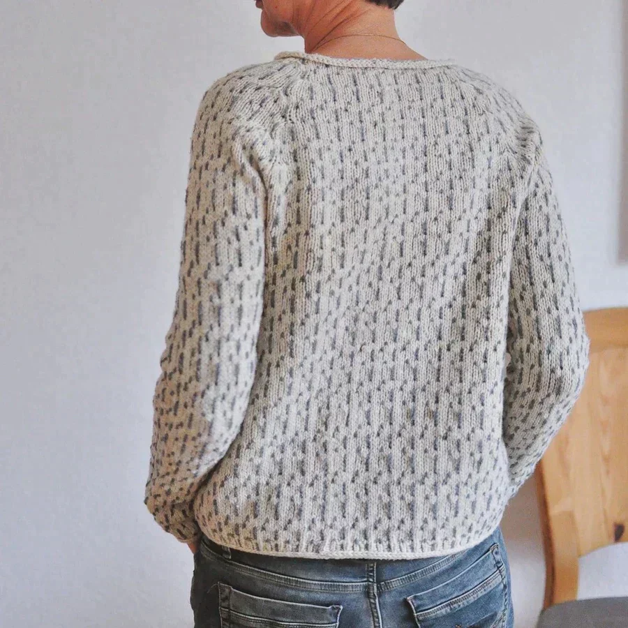 Amelia Patterned Relaxed Fit Sweater | Textured Knit Ribbed Trim Sweater - Image 5