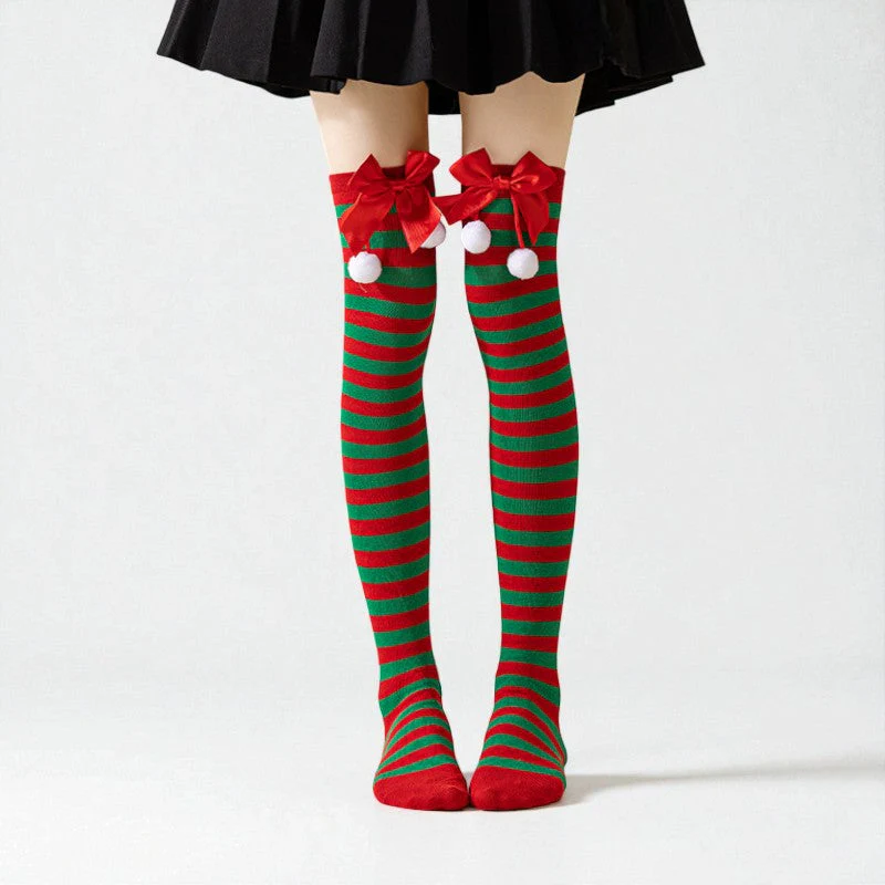 Amelia Skinny Over-The-Knee Socks | Bow Pom-Pom Over-The-Knee Socks - Image 2