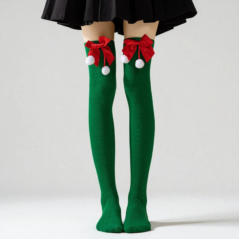 Amelia Skinny Over-The-Knee Socks | Bow Pom-Pom Over-The-Knee Socks - Image 3
