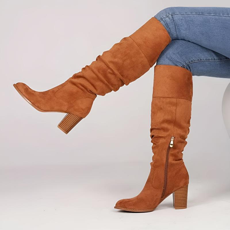 Amelia Slouchy Knee-High Boots | Block Heel Side Zipper Boots