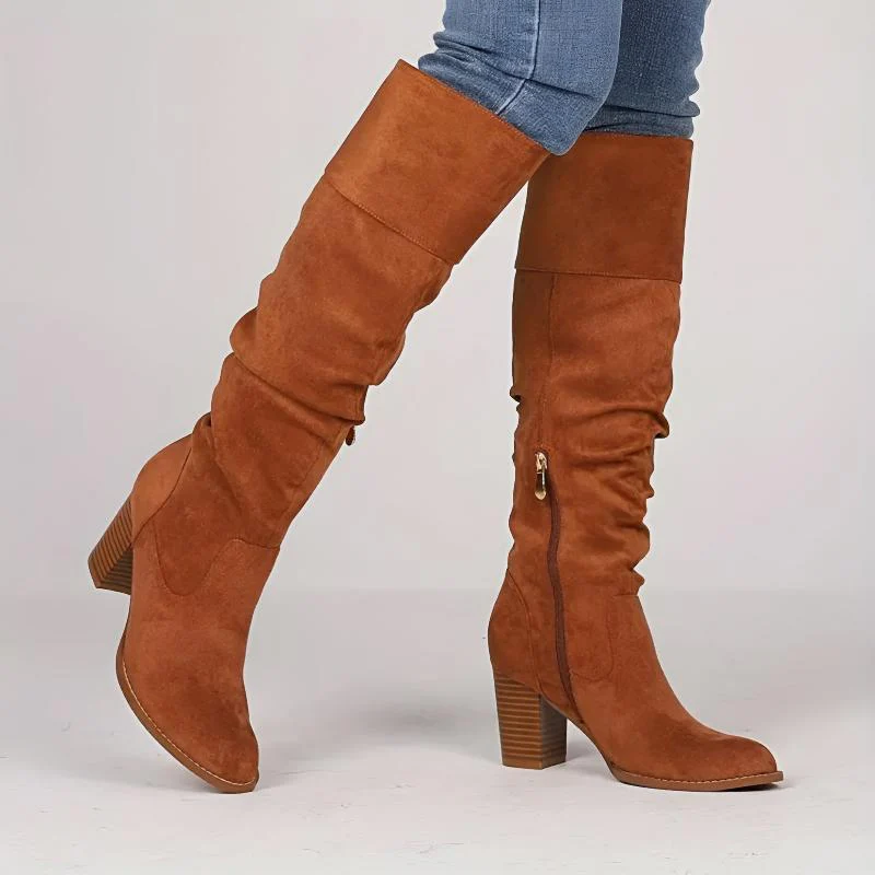 Amelia Slouchy Knee-High Boots | Block Heel Side Zipper Boots - Image 2