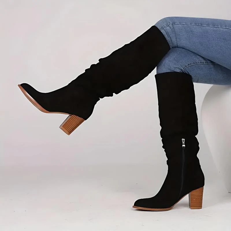 Amelia Slouchy Knee-High Boots | Block Heel Side Zipper Boots - Image 3