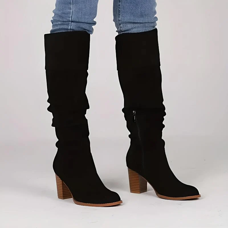Amelia Slouchy Knee-High Boots | Block Heel Side Zipper Boots - Image 4