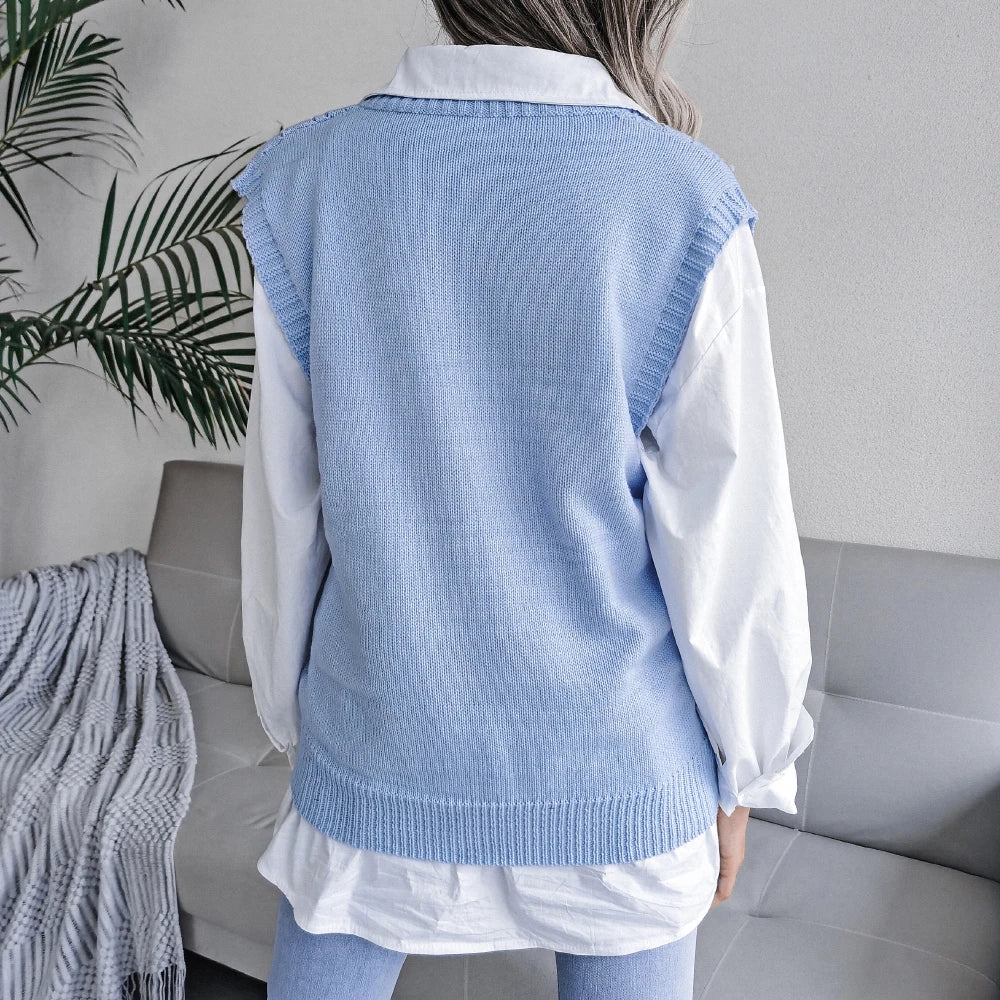 Amelia Textured Knit Cable Knit Sweater Vest | Relaxed Fit V-Neck Sleeveless Sweater Vest - Image 18