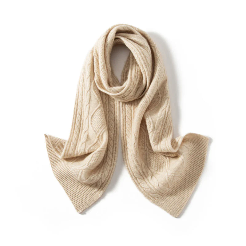Amelia Draped Scarf | Cable Knit Long Ribbed Edges Scarf