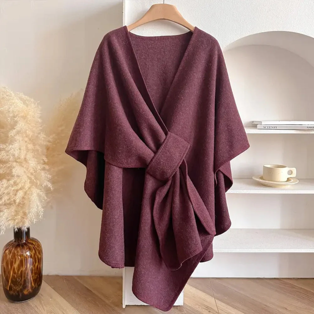 Amelia Relaxed Fit Poncho | Wrap Style Tie Front Poncho - Image 2