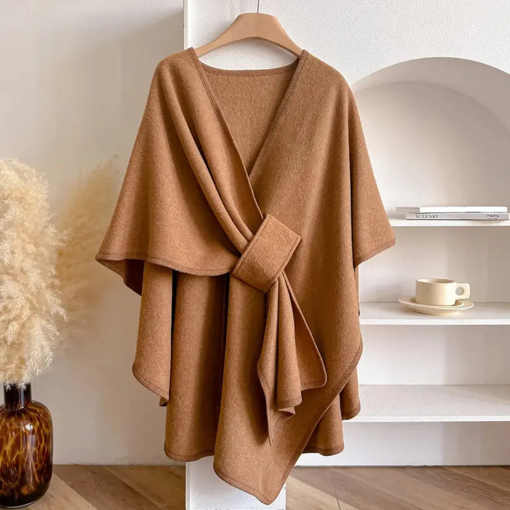 Amelia Relaxed Fit Poncho | Wrap Style Tie Front Poncho - Image 3