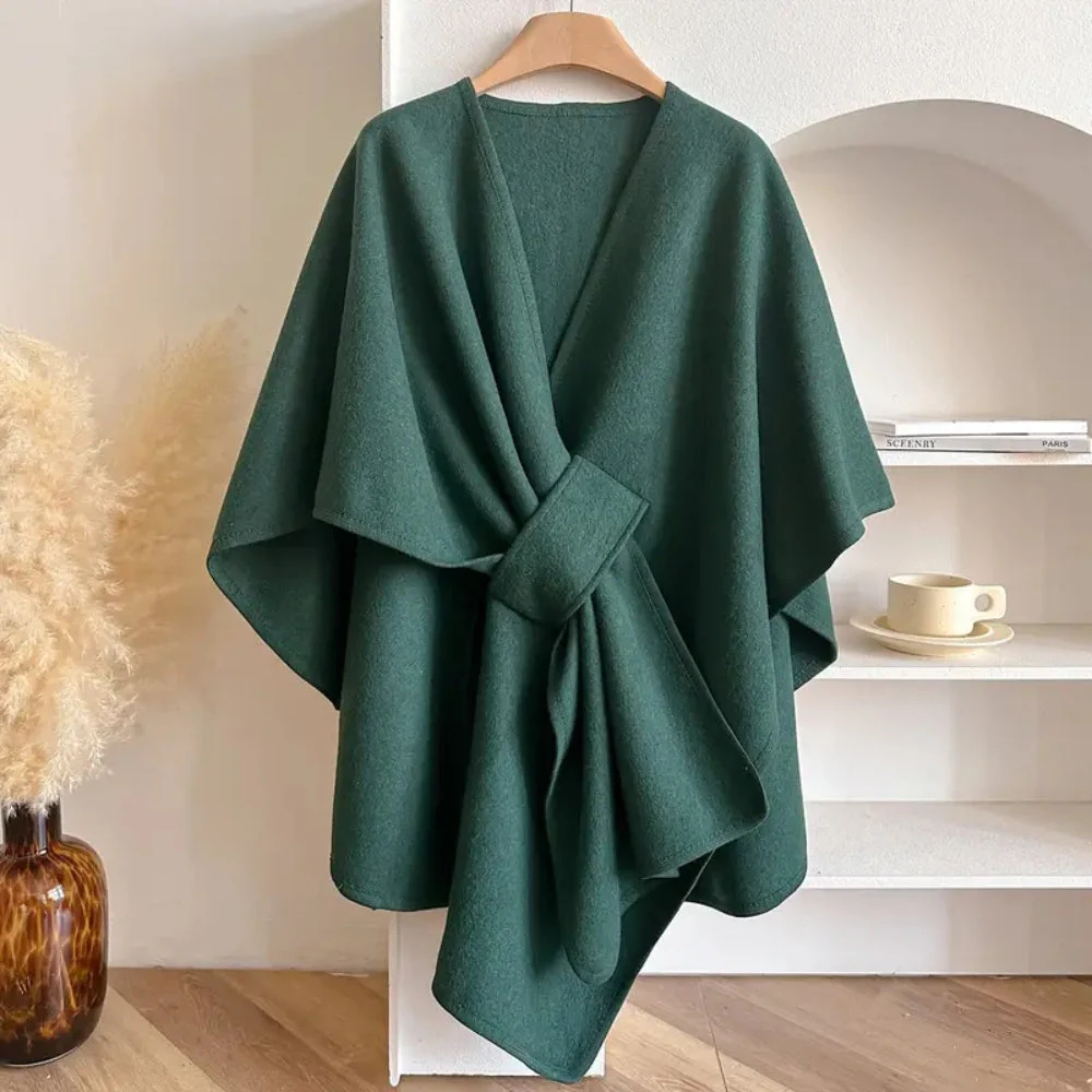 Amelia Relaxed Fit Poncho | Wrap Style Tie Front Poncho - Image 4