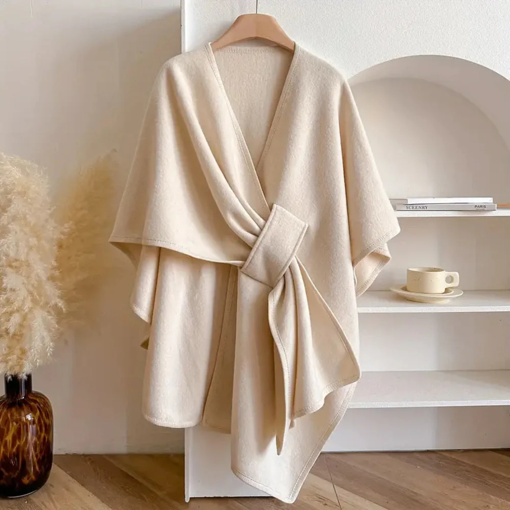 Amelia Relaxed Fit Poncho | Wrap Style Tie Front Poncho - Image 5
