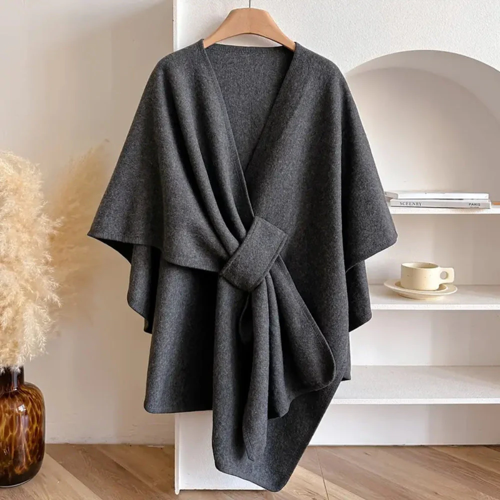 Amelia Relaxed Fit Poncho | Wrap Style Tie Front Poncho - Image 6