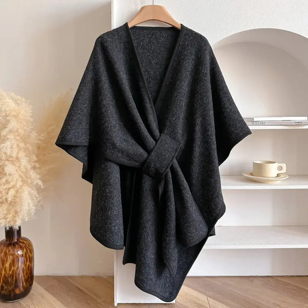 Amelia Relaxed Fit Poncho | Wrap Style Tie Front Poncho - Image 7