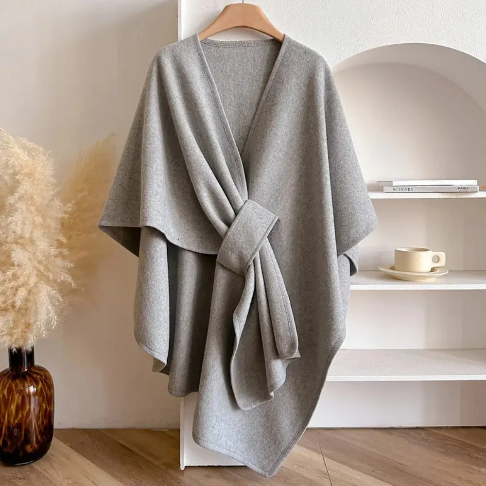 Amelia Relaxed Fit Poncho | Wrap Style Tie Front Poncho - Image 8