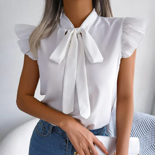 Amelie Blouse | Sleeveless Chiffon Blouse with Bow Collar - Image 7