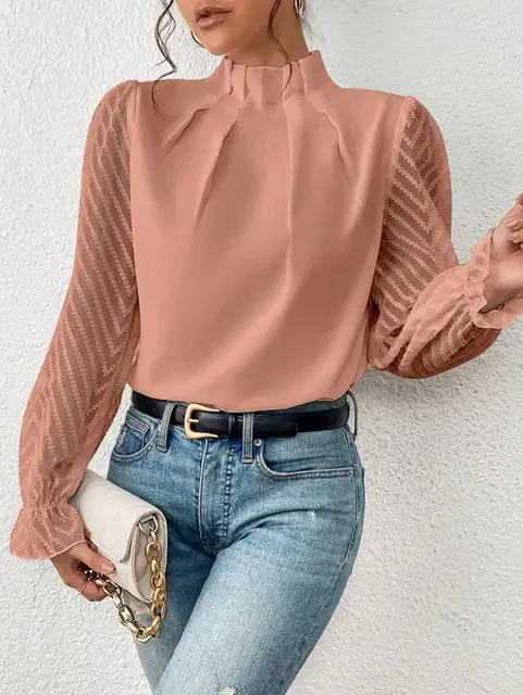 Angela Blouse | Half Turtleneck Long-Sleeve Ruffled Blouse - Image 2