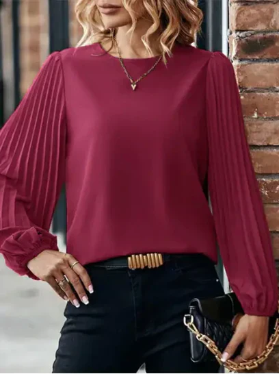 April Blouse | Pleated Lantern Sleeve Round Neck Top - Image 4