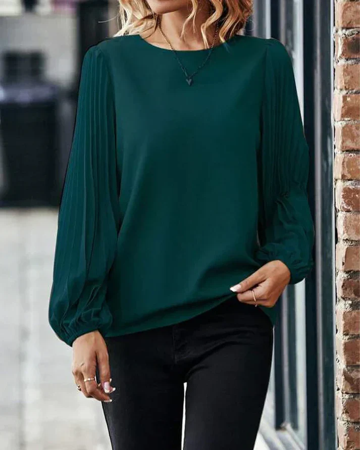April Blouse | Pleated Lantern Sleeve Round Neck Top - Image 5