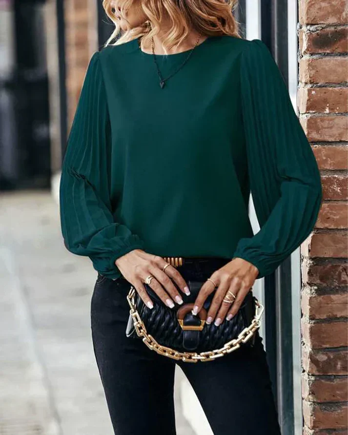 April Blouse | Pleated Lantern Sleeve Round Neck Top - Image 6