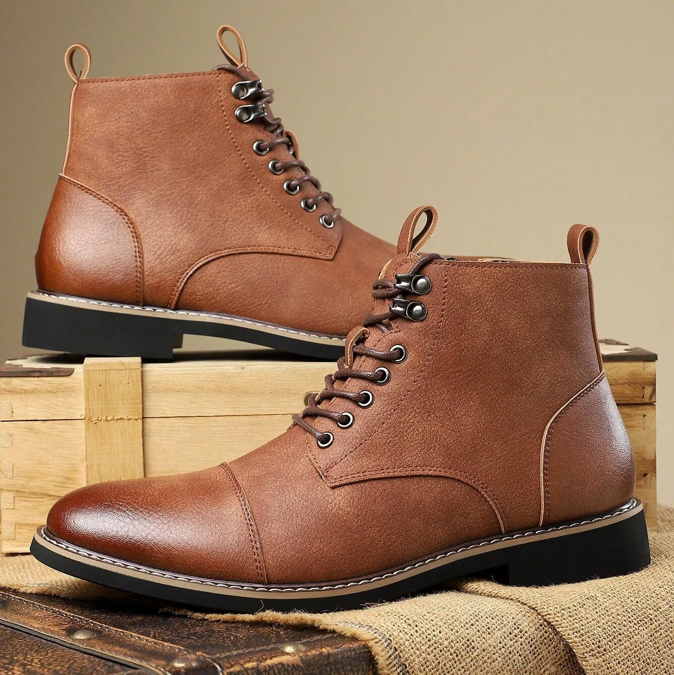 Arthur Cap-Toe Ankle Boots | Lace-Up Solid Regular Fit Boots - Image 3