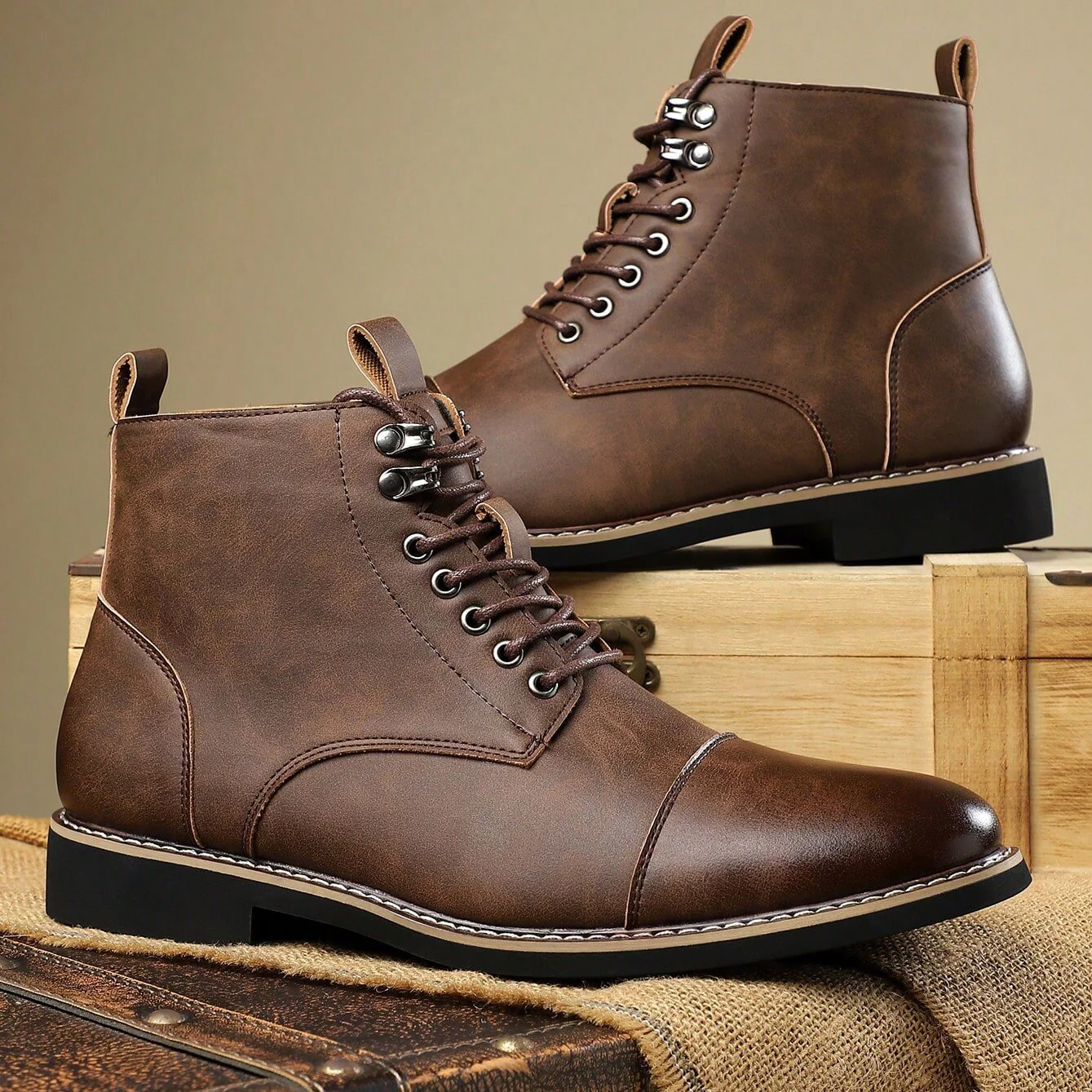 Arthur Cap-Toe Ankle Boots | Lace-Up Solid Regular Fit Boots - Image 4
