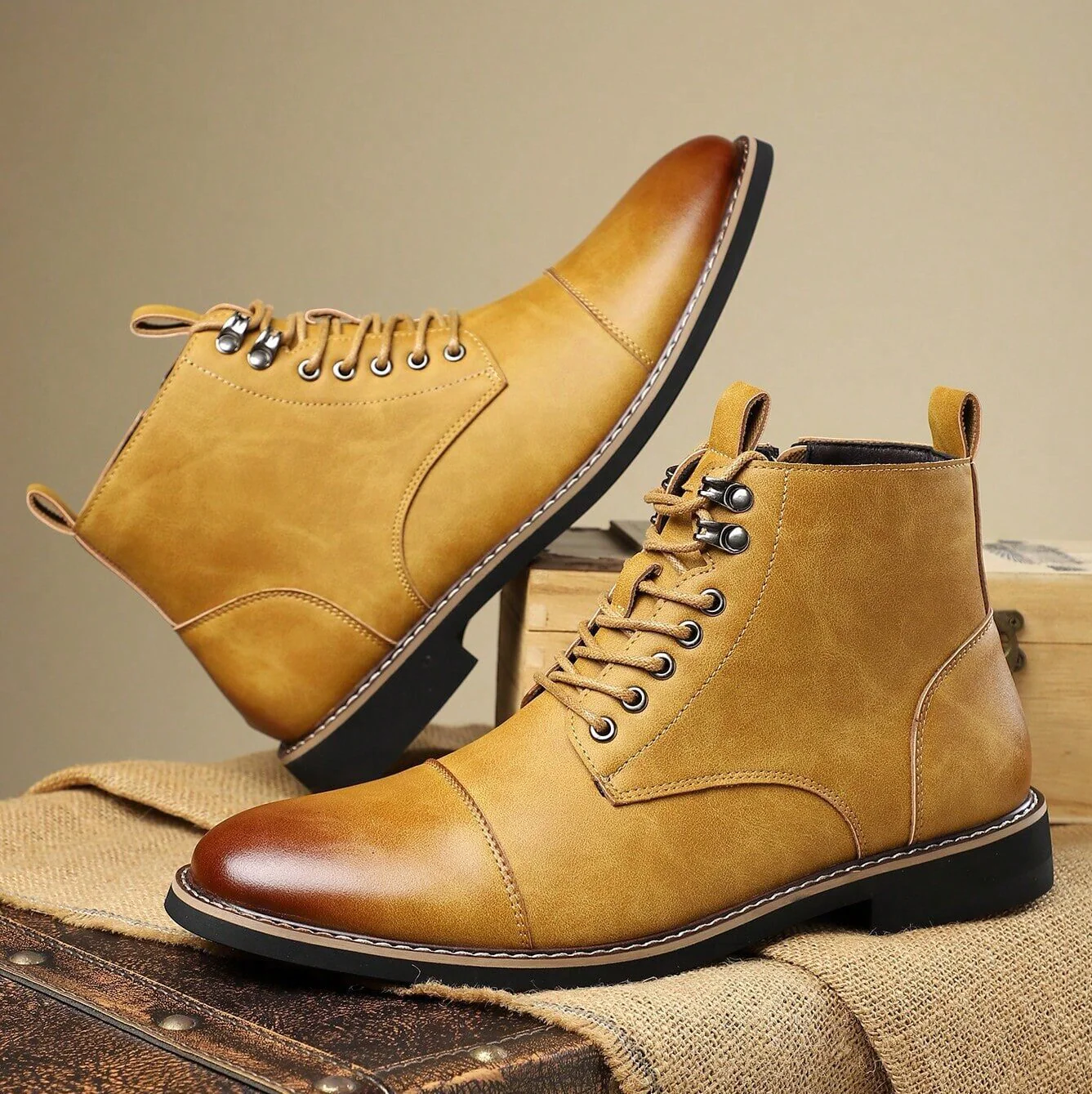 Arthur Cap-Toe Ankle Boots | Lace-Up Solid Regular Fit Boots - Image 5