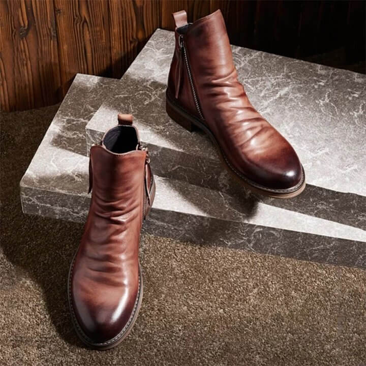 Arthur Regular Fit Ankle Boots | Distressed Finish Round Toe Ankle Boots - Image 4