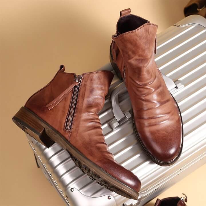 Arthur Regular Fit Ankle Boots | Distressed Finish Round Toe Ankle Boots - Image 5