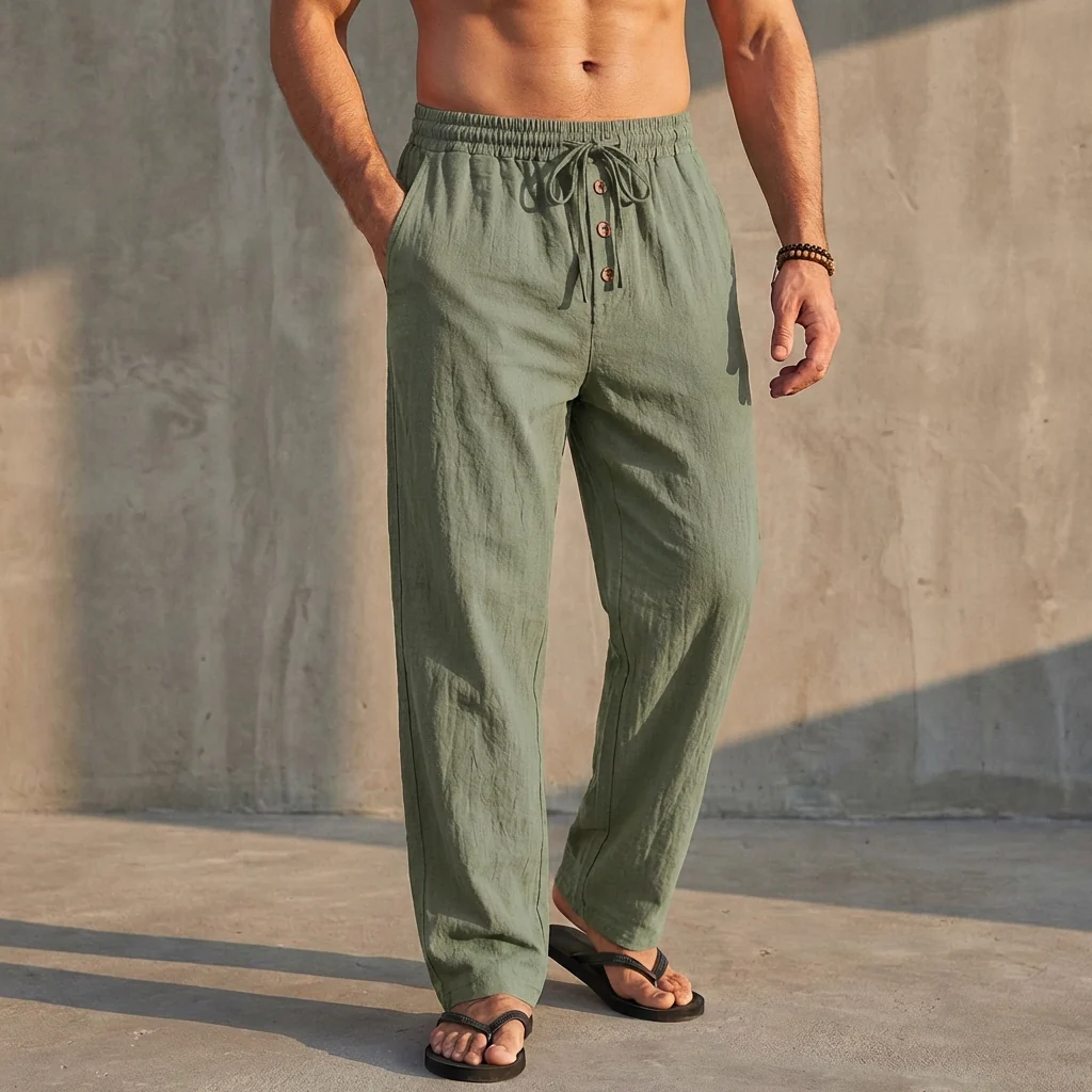 Arthur Relaxed Fit Trousers | Textured Drawstring Waist Trousers - Image 3