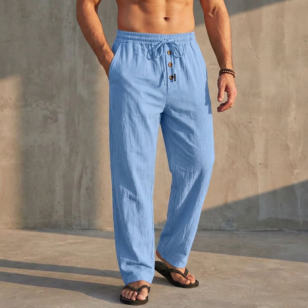 Arthur Relaxed Fit Trousers | Textured Drawstring Waist Trousers - Image 4